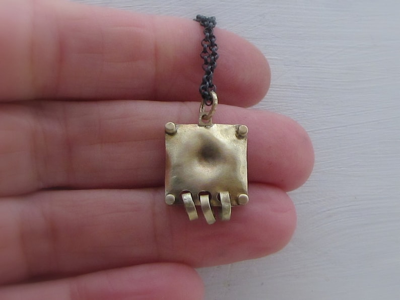 Geometric Pendant Square 14k Gold /& Silver Necklace Solid 14k Gold Pendant