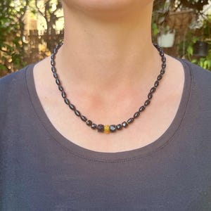 Onyx beads necklace, 24k gold necklace image 3