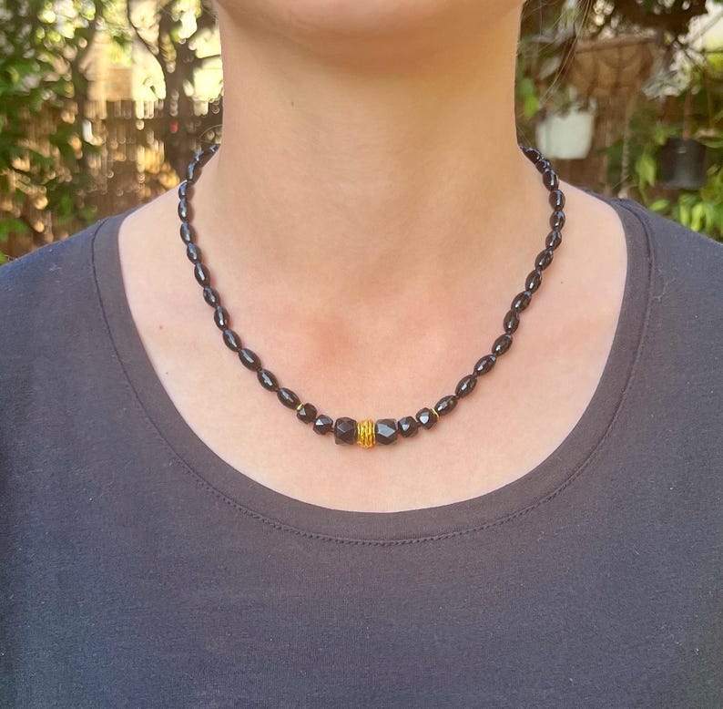 Onyx beads necklace, 24k gold necklace image 3