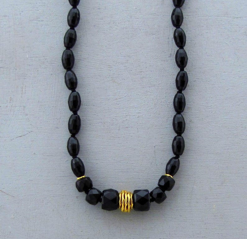 Onyx beads necklace, 24k gold necklace image 4