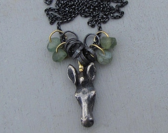 Aptite and 18 Karat Gold Silver Necklace / Artisan Silver Zebra Jewelry / Chunky One of a Kind Necklace