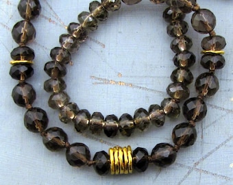 Smoky Topaz and 24k gold necklace / Fine gold beaded necklace