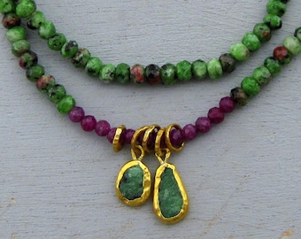 One of a kind Ruby Zoisite, Ruby & fine 24k gold necklace