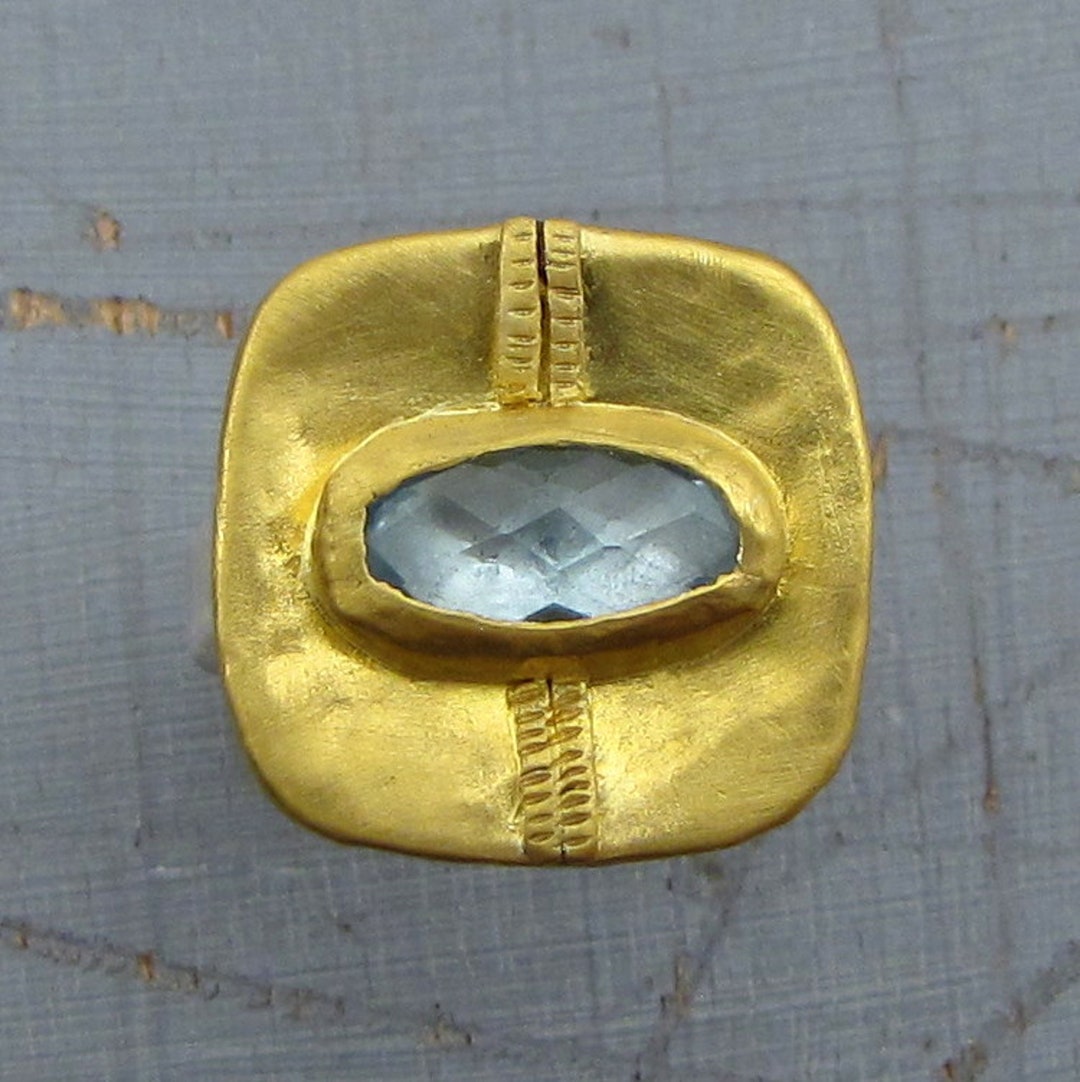 Solid 24k Gold & Silver Blue Topaz Ring Etsy