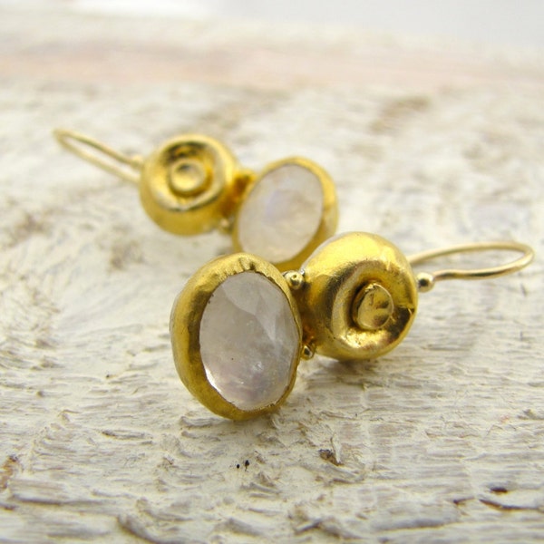 24k Gold Rainbow Moonstone Earrings