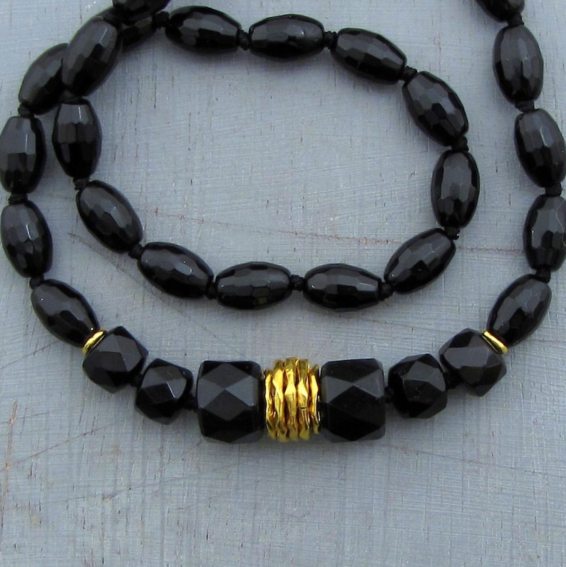 Onyx beads necklace, 24k gold necklace image 1