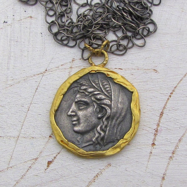 Coin Pendant / 24k gold and silver necklace