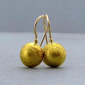 Handmade solid 22k gold dangle earrings - 22kt gold dome earrings
