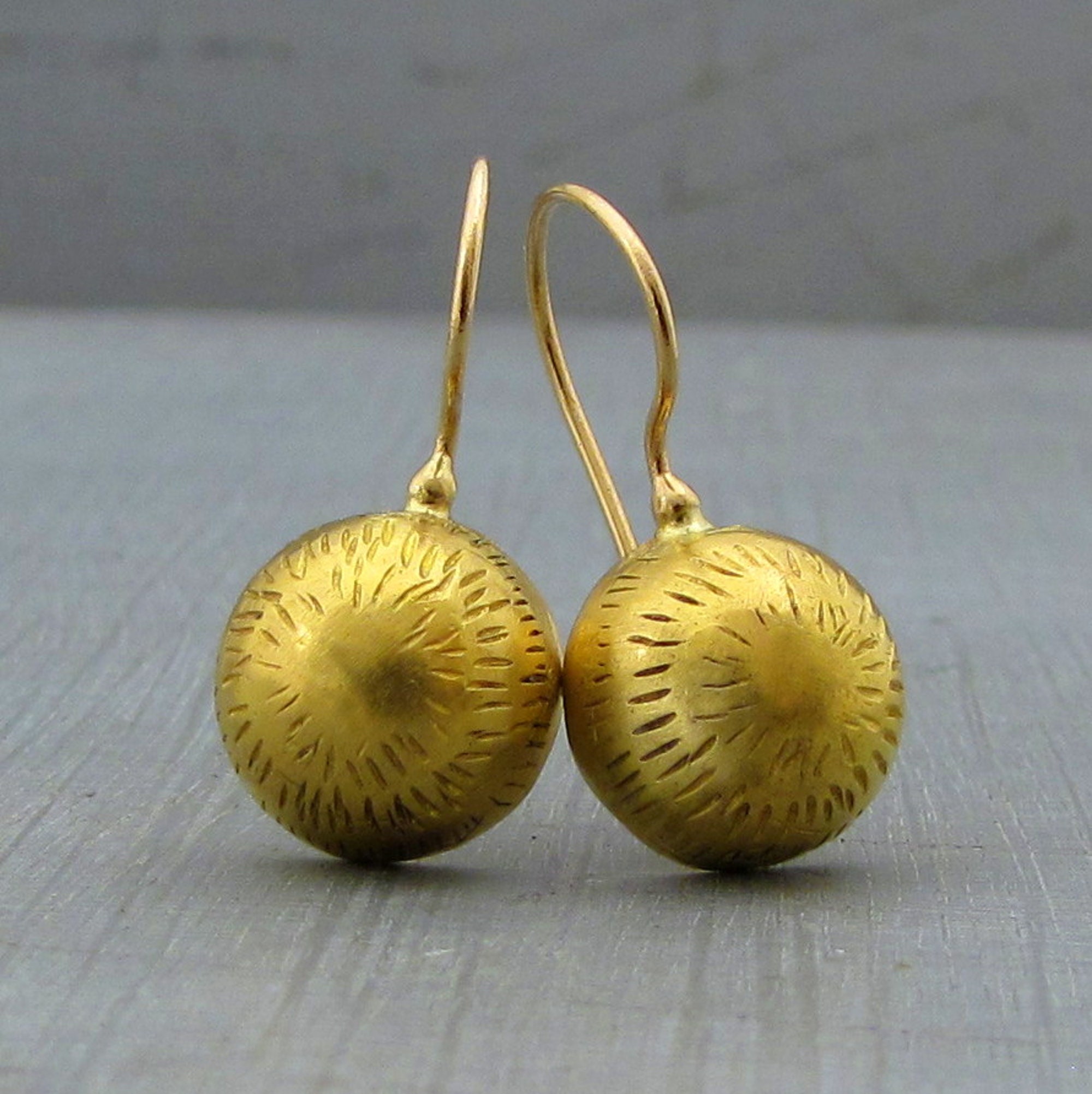 22k Gold Stud Earrings With Dangling Handmade Yellow Gold 