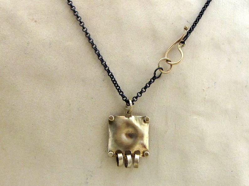 Geometric Pendant Square 14k Gold /& Silver Necklace Solid 14k Gold Pendant