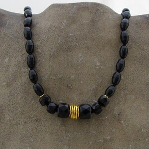 Onyx beads necklace, 24k gold necklace image 10