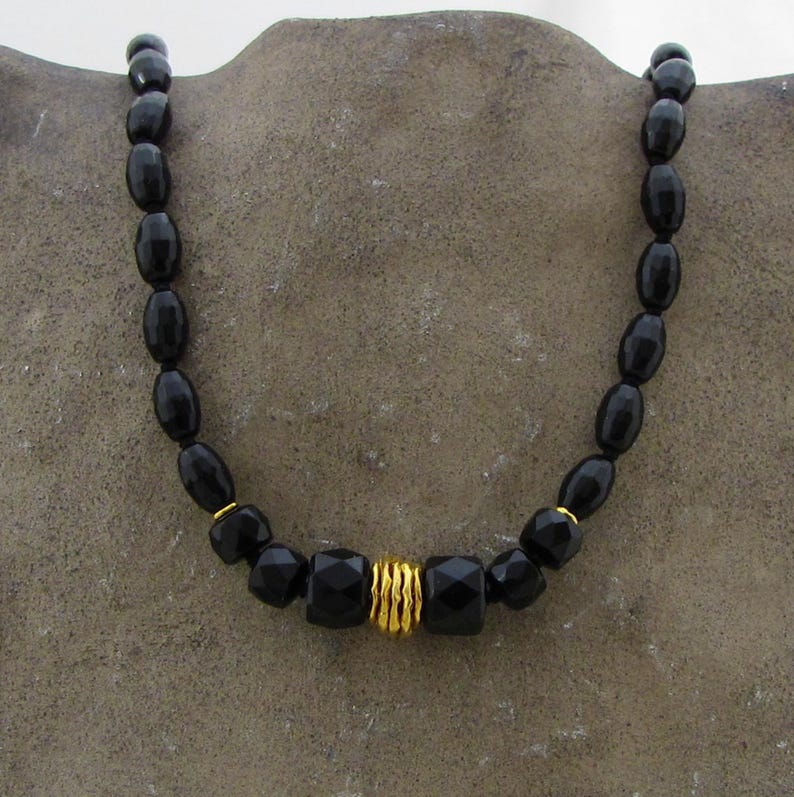 Onyx beads necklace, 24k gold necklace image 10