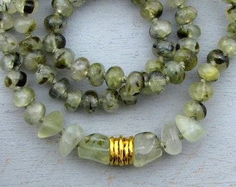 Prehnite beads necklace, 24k gold necklace