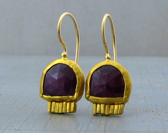 24k Gold Ruby Dangle Earrings