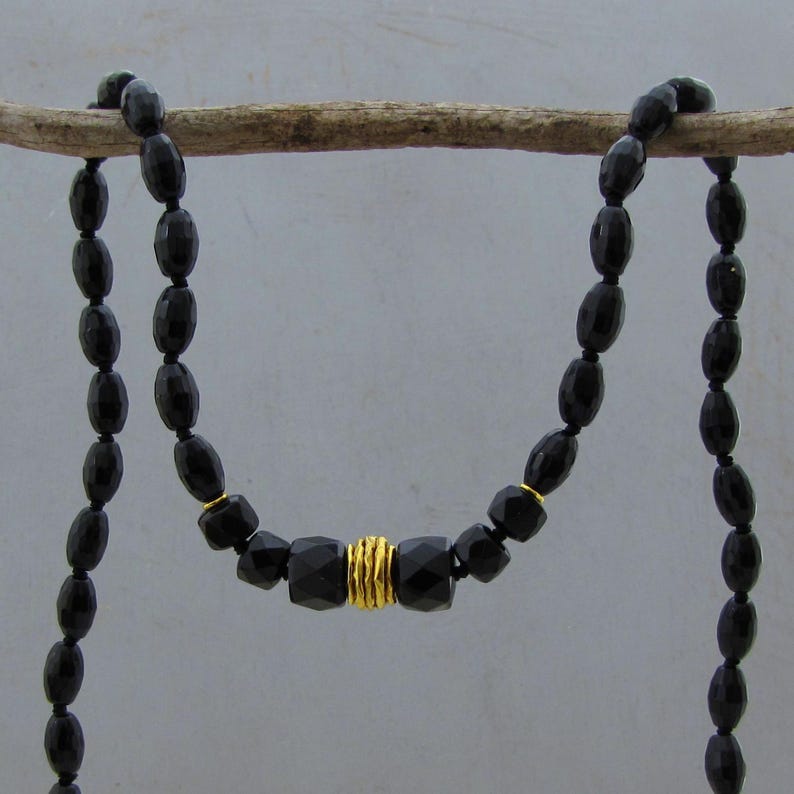 Onyx beads necklace, 24k gold necklace image 7