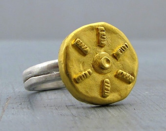 Solid 24 Karat Gold & Silver Ring / Fine Gold Stacking Ring