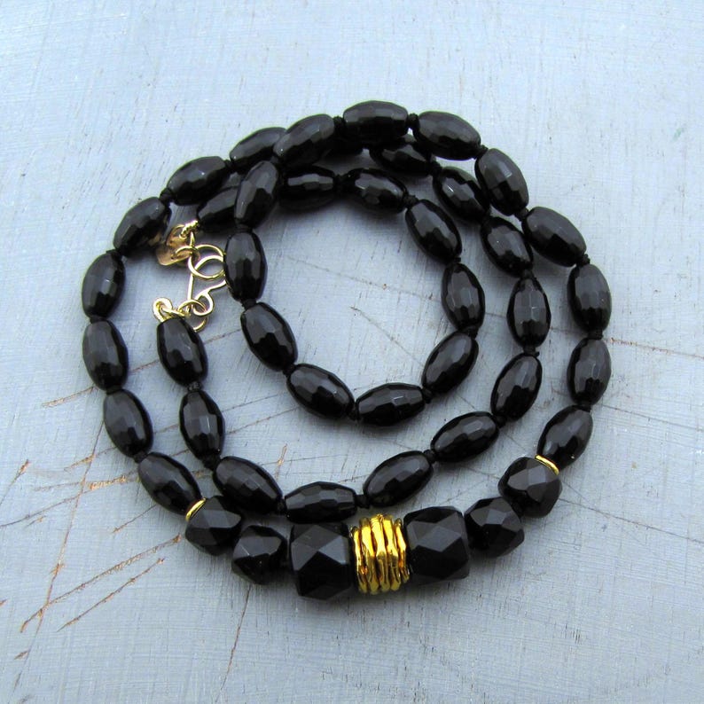 Onyx beads necklace, 24k gold necklace image 2