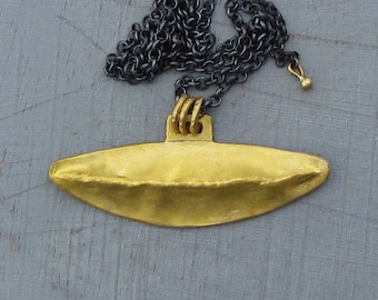 24k Solid Gold Pendant / Fine Gold and Silver Necklace / One of a Kind Artisan Jewelry