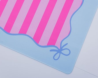 blue and pink bow mahjong mat