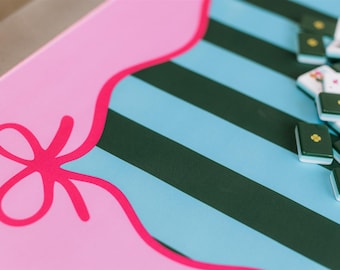 Bow Mahjong Mat- Green and pink