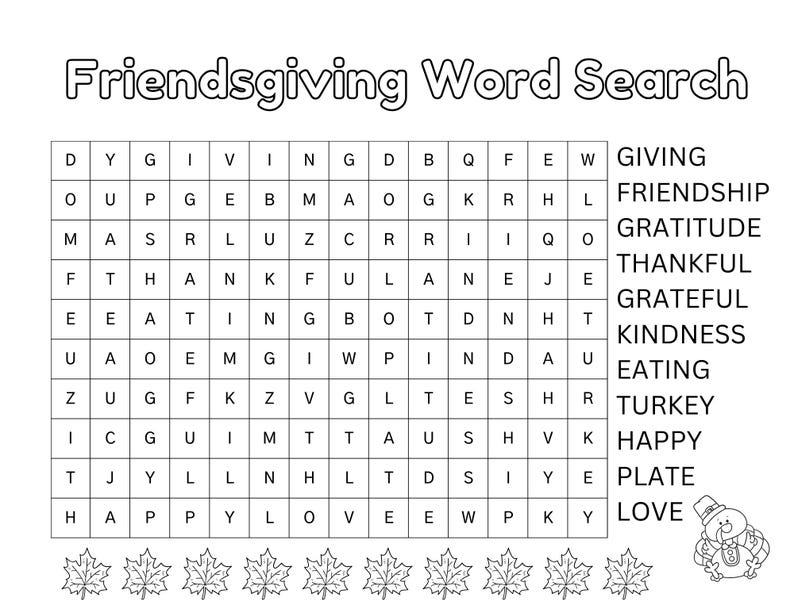 Friends Giving Letters Class Friendsgiving Printable for Kids Thanksgiving Word Search Crown ...