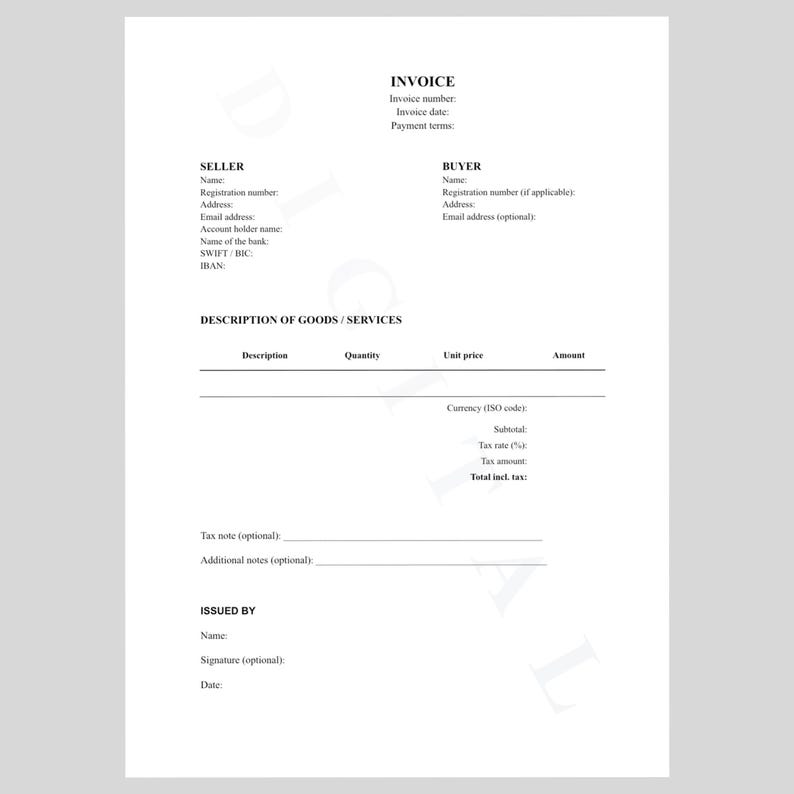 Invoice Signature Sample INVOICE | Professional Invoice | International Invoice | Universal ...