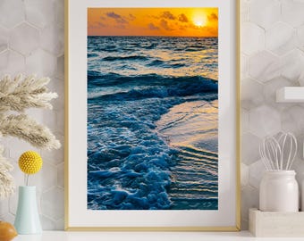 Sunset Ocean Waves Print: Coastal Photography Wall Art