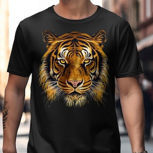 Tiger Gesicht T-Shirt, Tierdruck T-Shirt, wildes Tiger Grafik Shirt, Wildtier T-Shirt, Natur inspiriertes Top, Dschungel Katzen Shirt