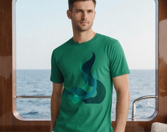 Abstract Curve Graphic Tee, Modern Blue Art Design