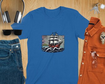 Camiseta vintage de velero náutico: Arte de las olas del océano