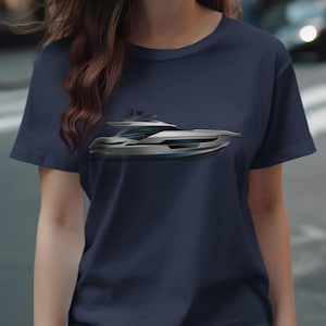 Luxury Yacht T-Shirt, Modern Boat Graphic Tee, Nautical Gift Idea, Boating Enthusiast Apparel, Superyacht Design, Premium Vessel Image
