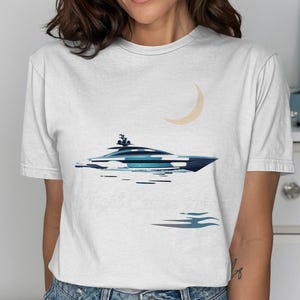 Night Cruise Vibes T-Shirt, Luxury Yacht Tee, Moonlit Ocean, Vacation Outfit, Nautical Gift, Relaxation T-Shirt