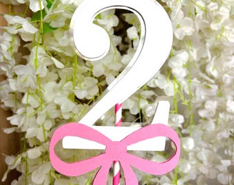 Number Birthday Decoration with Color Bow  – Cake Topper – Girl’s Party Decor – Coquette