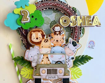 Personalized Safari Wild Cake Topper: Jungle Animal Birthday Decoration - Wild Adventure - Wild One, two, three - Little Explorer