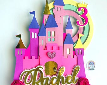 Princess Castle Cake Topper - Personalized Name Age - Princess Birthday