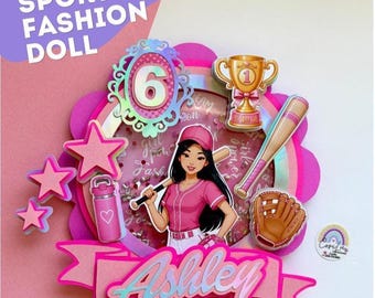 Custom Sports Girl Cake Topper - Personalized Fashion Doll Style Birthday Topper - Any Sport Cake Decoration - Pink Girly Sports Party