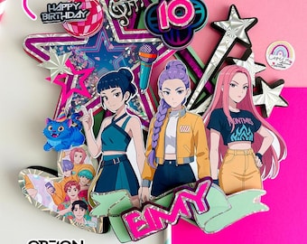 Kpop Inspired Cake Topper | Demon Hunter Style Birthday Decor | Personalized Anime Cake Topper | Music Theme Party Decoration | Kpop Girl
