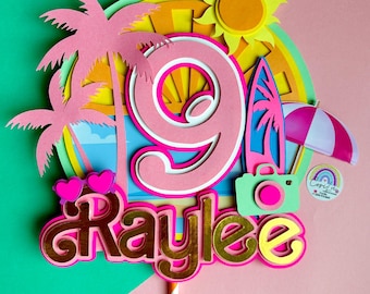 Doll Malibu Inspired Cake Topper – Personalized with Name and Age – Tropical or Beach Party Theme