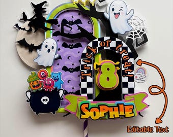 Spooky Halloween Cake Topper | Personalized Ghost & Witch Birthday Decoration | Kids Spooky Party | Halloween Cake Topper