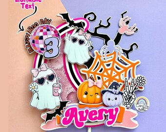 Spooky Cute Halloween Cake Topper - Personalized Ghost Groovy Pumpkin - Ghost Party Decorations or Centerpieces - Halloween Party