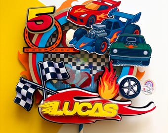 Race Car Cake Topper - Fast Wheels, Race theme - Performance cars shaker cake topper - Muscle car Birthday personalized; Extreme Race Set