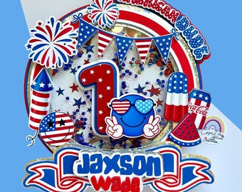 One American Dude cake topper - 4th of July First Birthday  - Patriotic Party Decor - Party in the USA - Name and Age