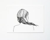 Ponytail girl - Wall art print, Black and white print. Girl iIllustration print, Home wall decor