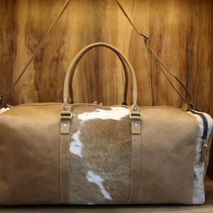 Weekender Bag Handmade Cowhide Duffel Western Suitcase Carryon Gym Luggage Custom Hardcase Travel Diaper Hairon Gift for Her