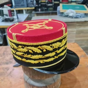 WW2 French Army Cap Handmade Officer Kepi Gift For Him Historical Military Hat Replica Vintage Police Uniform Collectible Black Red