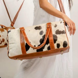 Cowhide Duffel Bag Handmade Leather Weekender Overnight Travel Western Gym Real Leather Personalized Gift for Him Her