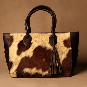 Borsa tote in pelle di mucca, borsa a tracolla in pelle fatta a mano, borsa da viaggio per weekend western, regalo per laptop, grande ed elegante per lei, Natale