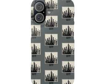 Polycarbonate Slim Phone Case: Full-Wrap Cityscape Print, Glossy Finish (iPhone 16 Series)