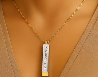 Hidden Message Sliding Bar Necklace | Personalized Engravable Pendant in Gold or Silver, Everyday Jewelry, Secret Word or Initial Gift