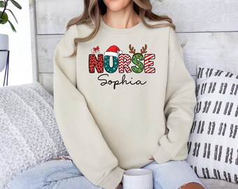 Personalized Christmas Nurse Sweatshirt, Xmas Gift